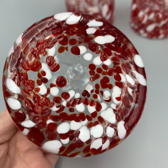 Home Studio Jolly Confetti Glasses Set 4 Red White Bubbles Splatter Handblown - Picture 10 of 10